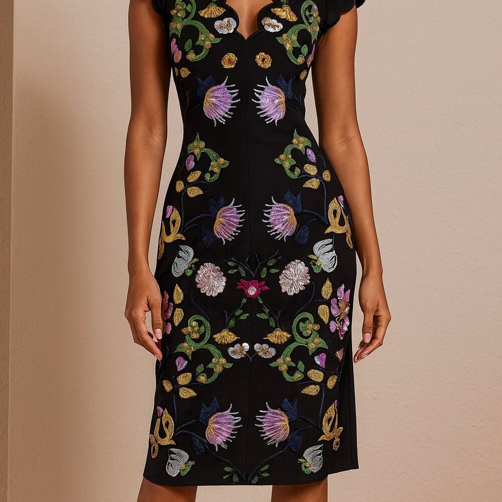 Foxidox Black Imbroidered Cup Sleeves L Dress - Picture 2 of 10